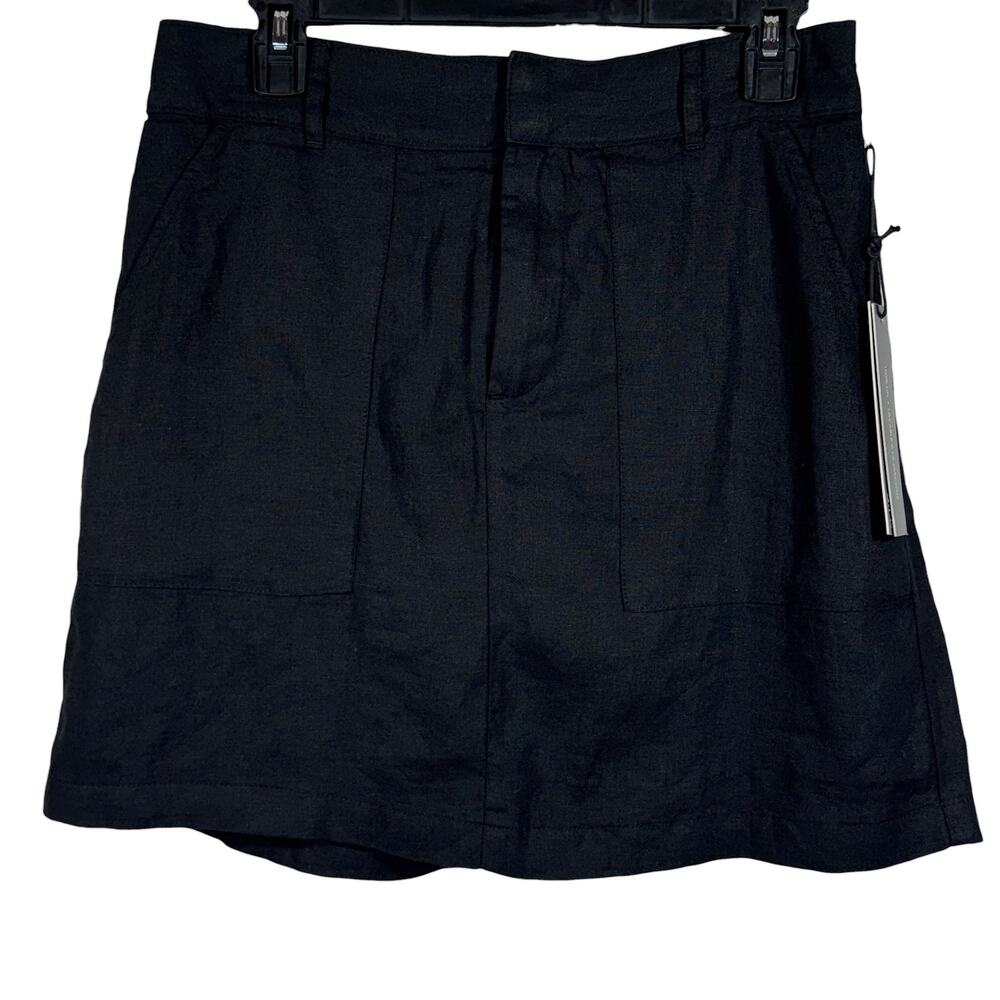 Nicole Miller New York Medium A-Line Skort Linen Pockets Zip-Fly Shorts Black